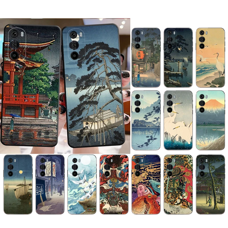 

Phone Case For Motorola Edge 50 40 Pro 60 50 40 30 Ultra Neo Fusion G85 G72 G53 G54 G84 G13 G32 Japanese Art Crane Fuji Mountain