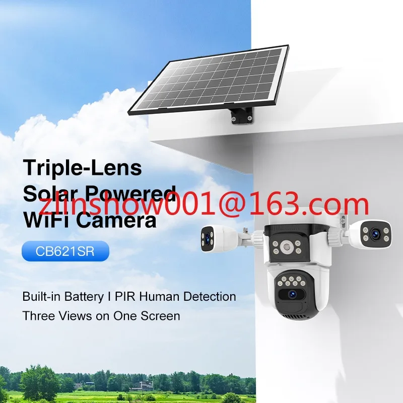 9MP Dual Band WiFi 360° Solar Powered PTZ Camera 3 Lenses AI Human Detection for Home Farm Shop Security Cloud Data IP
