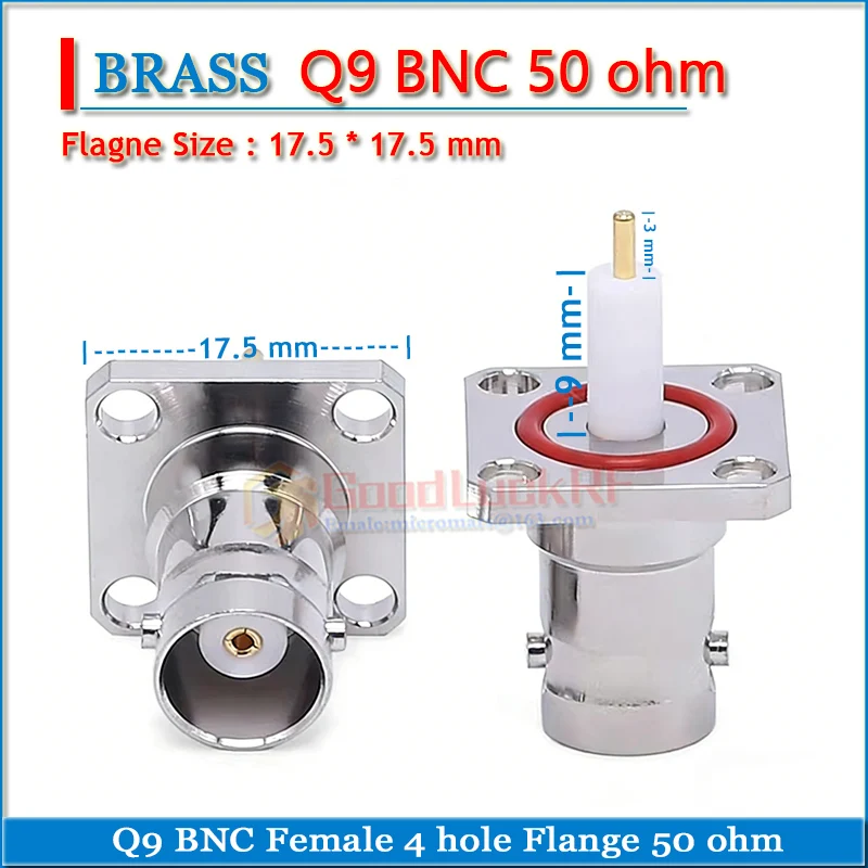 Q9 BNC Female Waterproof Ring 4 hole Flange Panel Mount Pin Plug 17.5 * 17.5mm Copper 50ohm BNC-KFD RF Coaxial Adapters