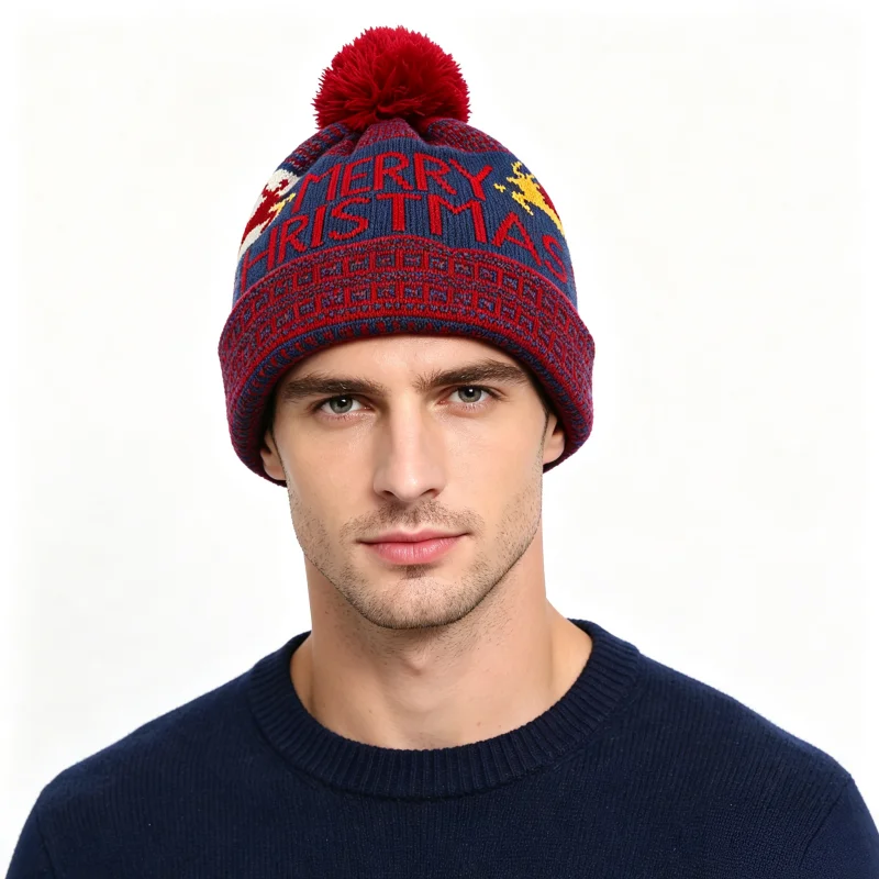 New Winter Warm Snowflake Pompom Knitted Wool Hats Fashion for Women Men Lover Couple Chirstmas Beanies Valentine's Day Gift Cap