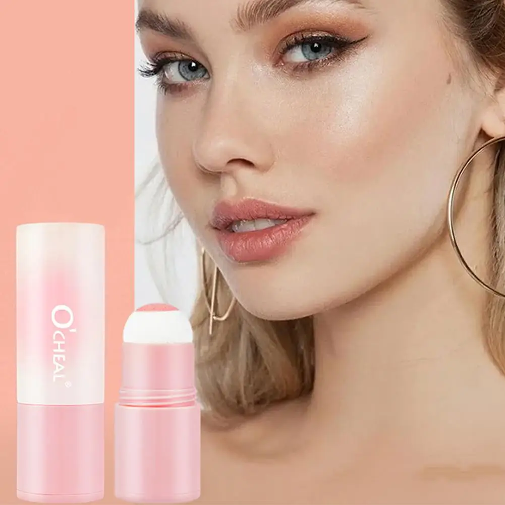 Waterproof Cheek Blush Stick With Sponge Head For Brightening Face Contouring Girly Blush Stick With Sponge Head Korean Mak A4K5