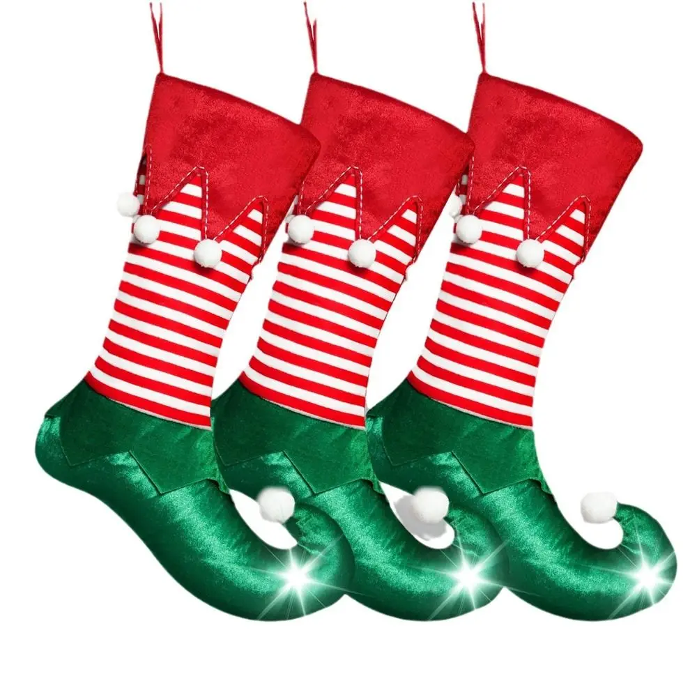 Striped Elf Christmas Stocking Gift Bag Hanging Decorative Elves Christmas Stockings Large Capacity Christmas Stocking Ornaments