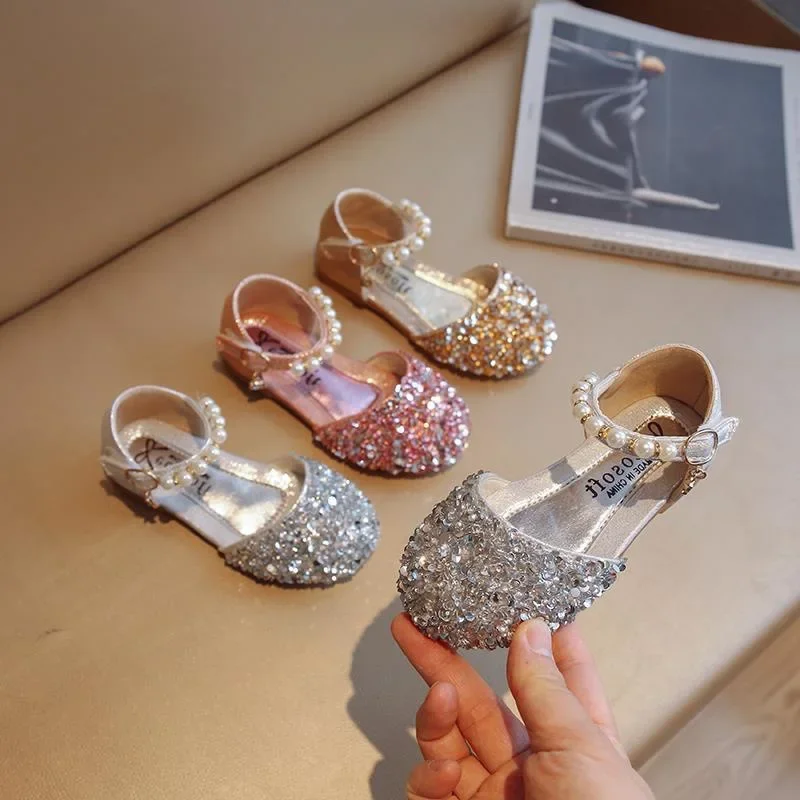 Girls' Sandals 2024 Spring Princess Baotou Baby Shoes Children's Bean Diamond Girls' Single Shoes