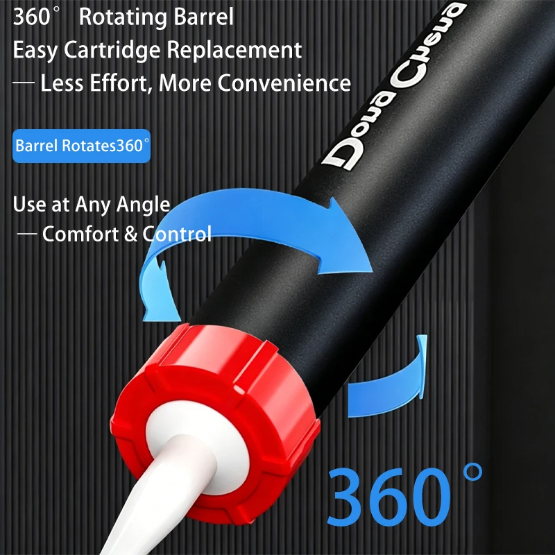 Heavy Duty 15 Inch Barrel Caulk Gun 360 Swivel Barrel Easy Load Push Rod Drip Free Cartridge Foil Pack Flooring Glazing Repair