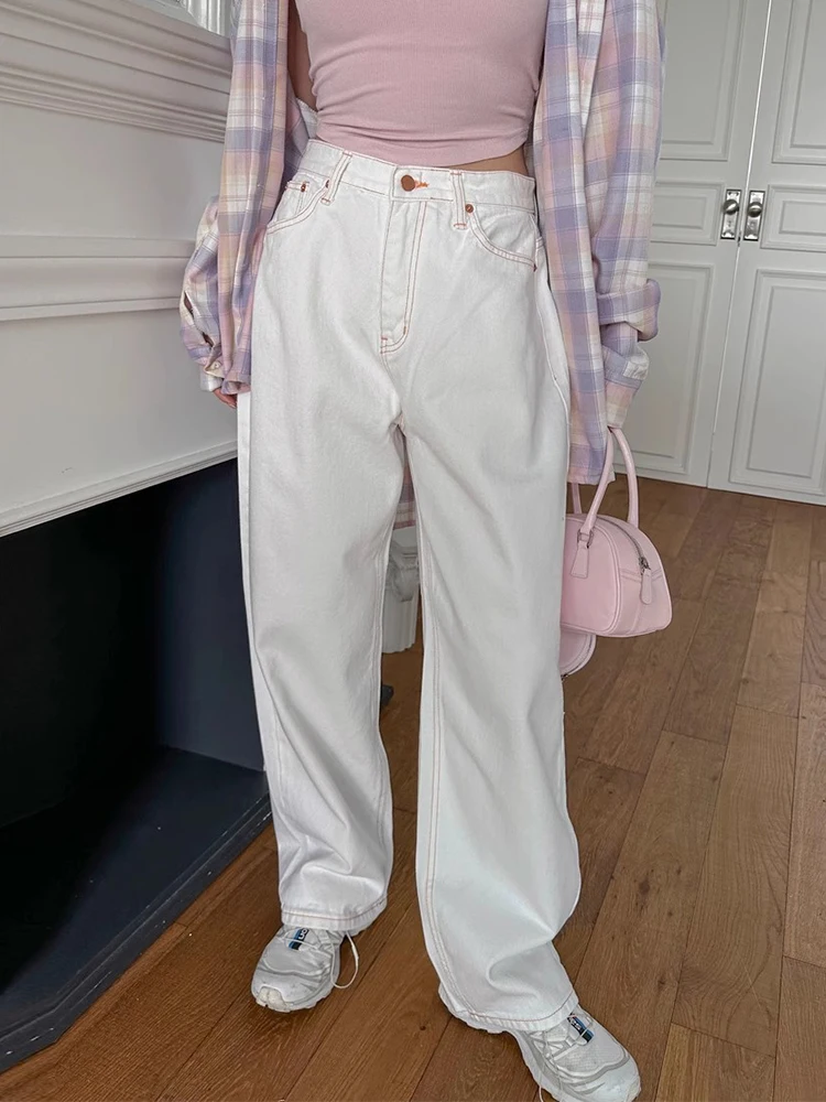 

Прямые джинсы с высокой талией Ele, женские модные весенне-летние универсальные широкие джинсы с вышивкой и принтом