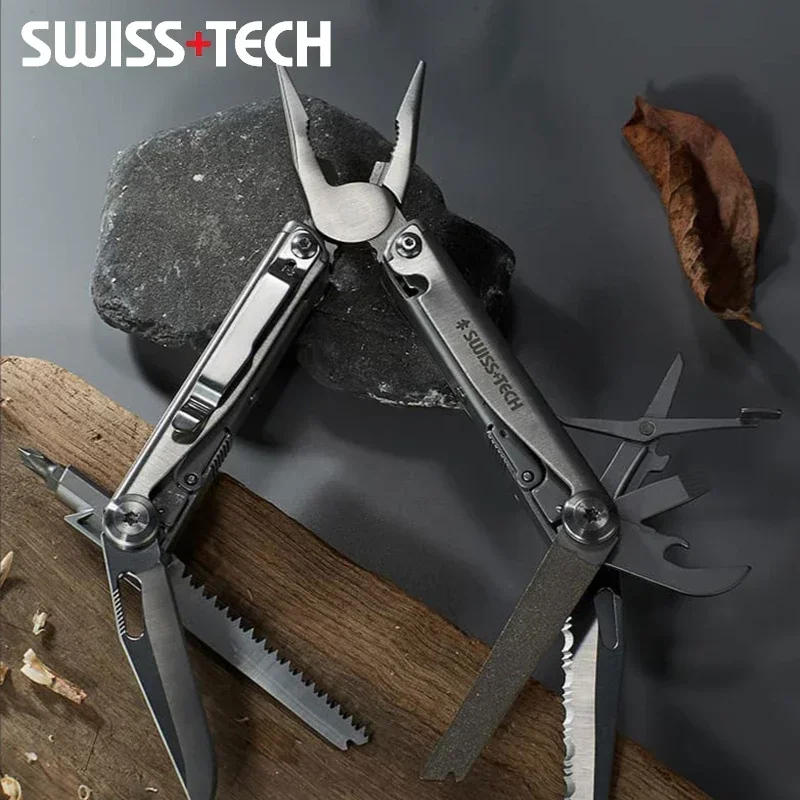 Imagem -03 - Swiss Tech-alicadores Multitool Dobrável Multi-funcional Combinação Ferramenta Canivete Portátil Edc Equipamento ao ar Livre 18 em 1