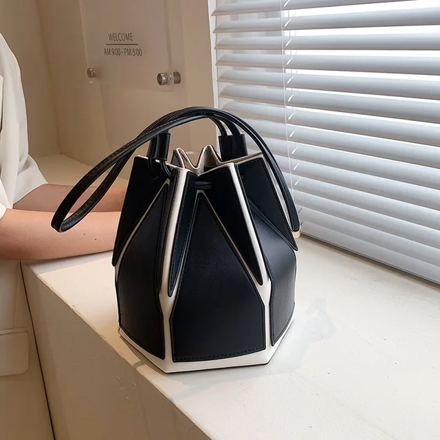 Markowa torba składane wiadro dla kobiet wysokiej jakości torba na ramię modna torebka i projektant torebek geometryczna torba Crossbody