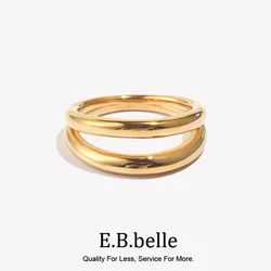 E.B.belle Hand Polished Double Layers Gold Plated Stainless Steel Rings For Woman Female Minimalsit Finger Rings Jewelry