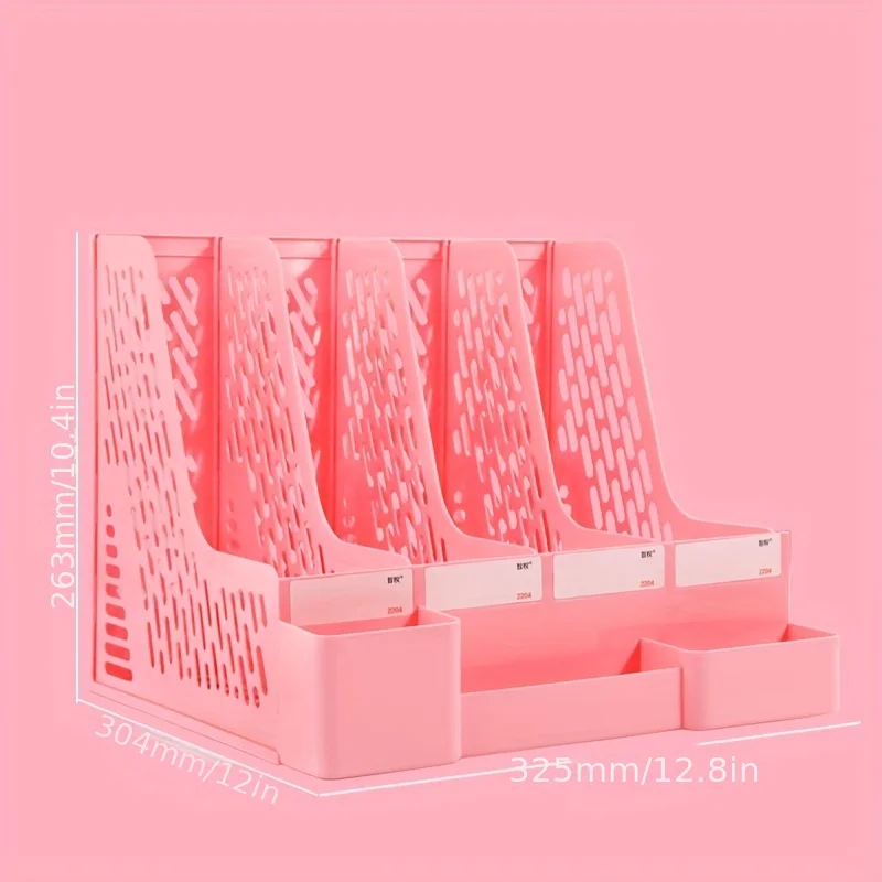 

PP Material Four-Section Thickened File Holder | Desktop File Organizer Box with Pen Cup, for Office Supplies