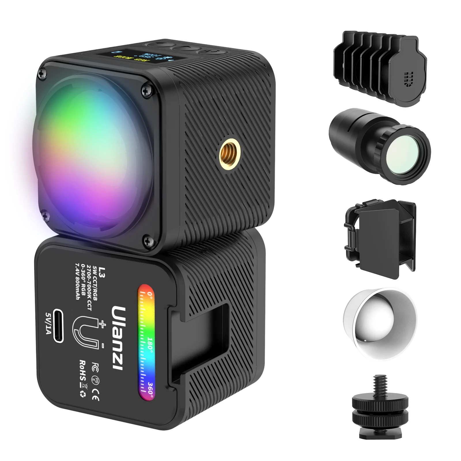 Ulanzi L3 RGB LED Video Light Mini Cube COB Light Dimmable Fill Light Magnetic Photo Light Waterproof Video Lighting Kit