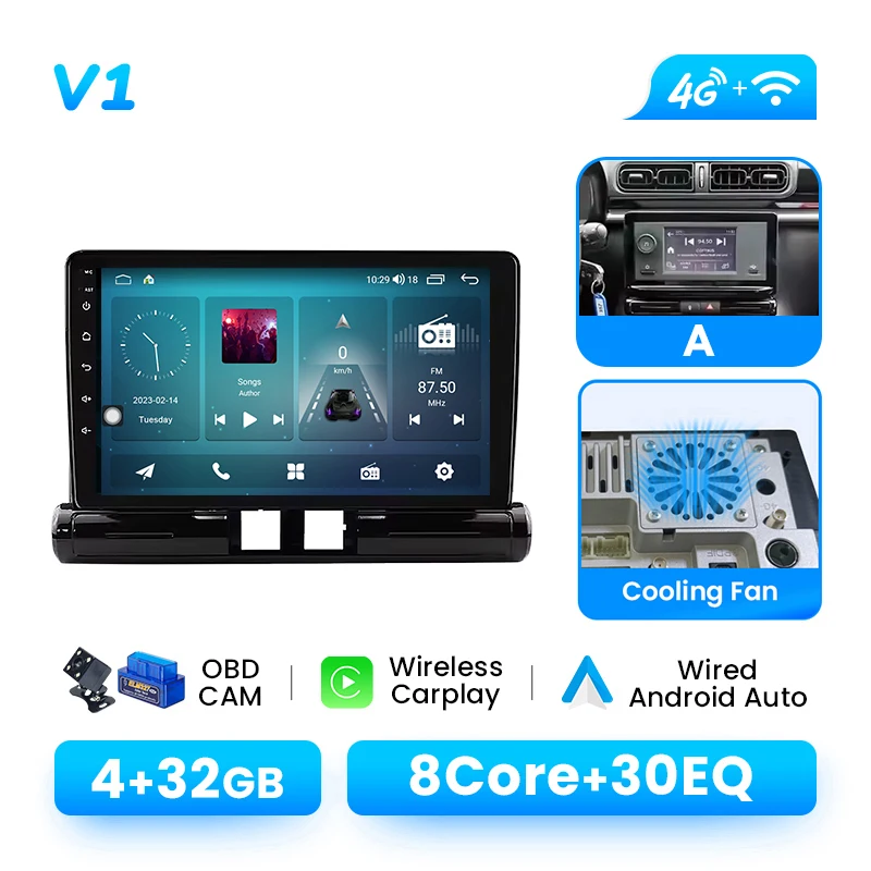 Auto radio voor Citroen C3 C4 Aircross 2017-2023 Android14 8-Core 8GB+128GB 1280*720P IPS Draadloze CarPlay Android Auto 4G WIFI GPS