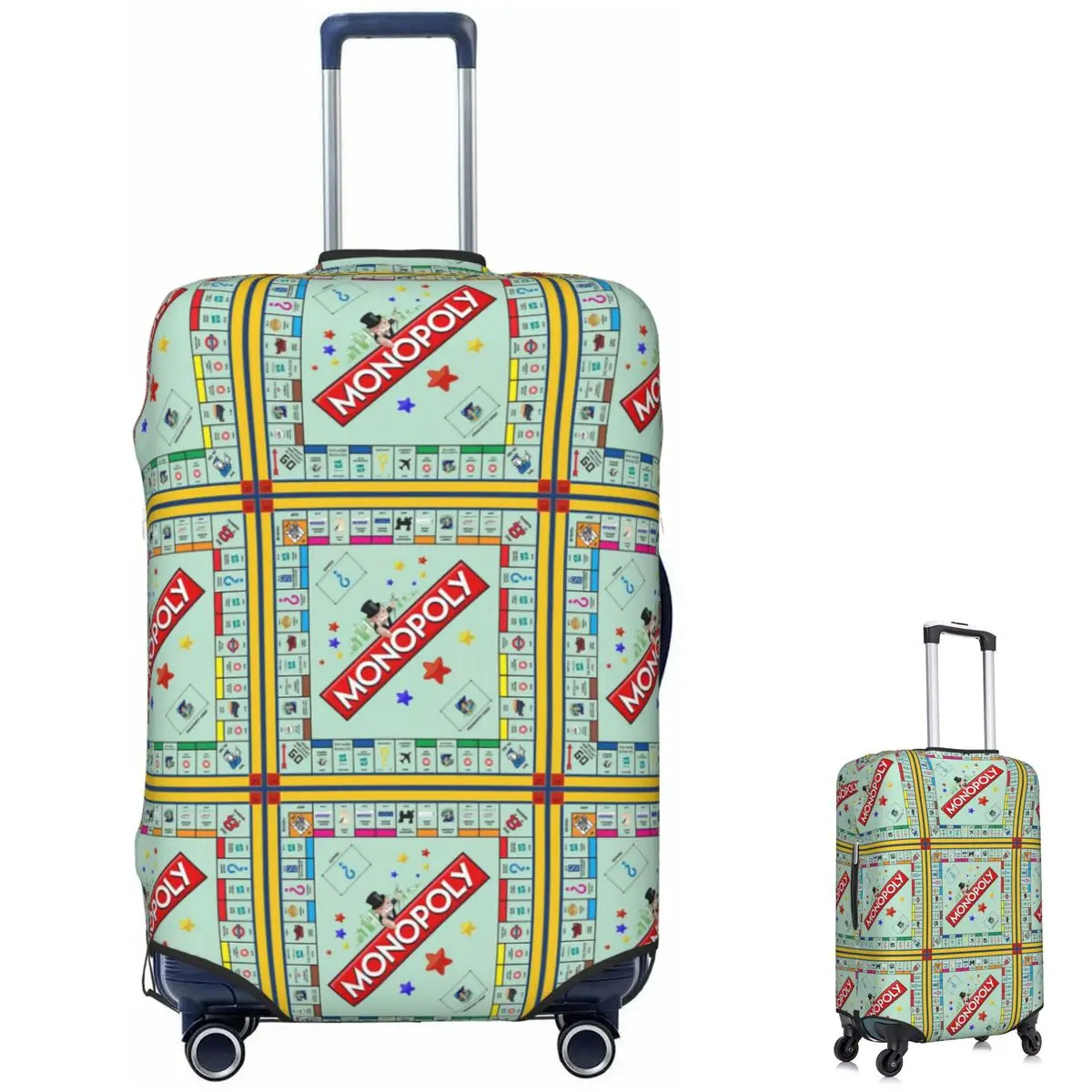 Monopoly Board Game Classic Suitcase Cover Protection Elastic Travel Luggage Protector Covers for 18-32 Inch