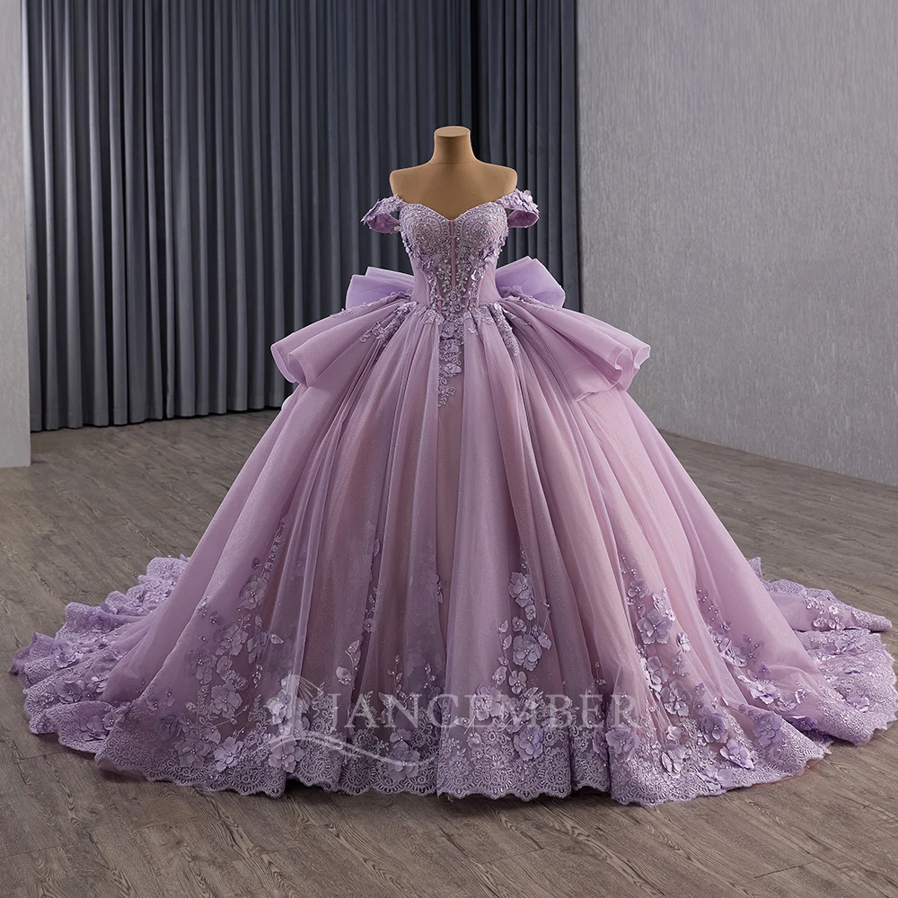 

Purple Quinceanera Dresses Cap Sleeve Ruched Train Ball Gown Bow Birthday Dress Luxury 2025 Wedding Customized vestidos de festa