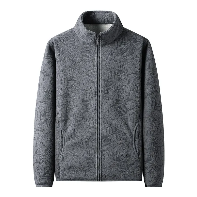 

Осень-зима, новое пальто с кленовыми листьями и воротником-стойкой на молнии и карманами для мужчин и женщин, флисовое пальто с утолщенной теплой курткой