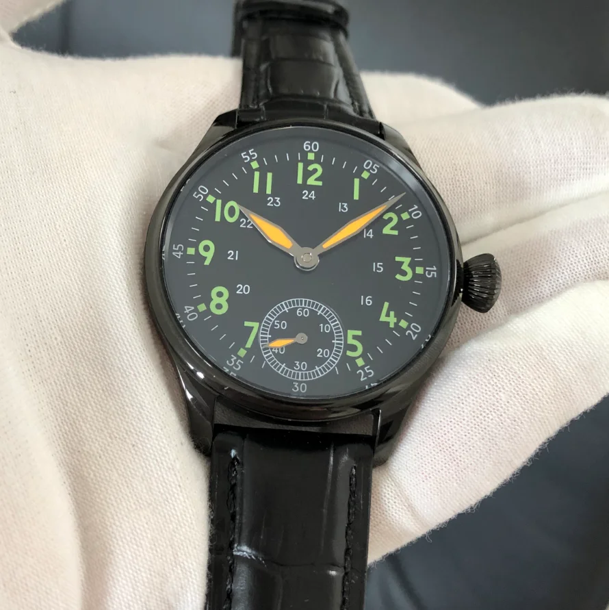 ساعة ميكانيكية يدوية للرجال 41 ملم ساعة ميكانيكية يدوية ETA6498 ساعة رجالية مضيئة طيار GR1028-25