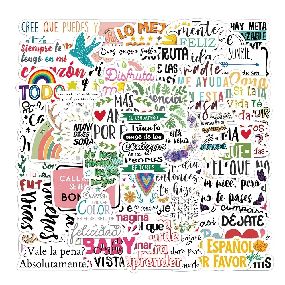 55PCS Creative and Inspirational Spanish Handbooks DIY Phone Cases Notebook Water Cups Refrigerator Desktop Waterproof Stickers