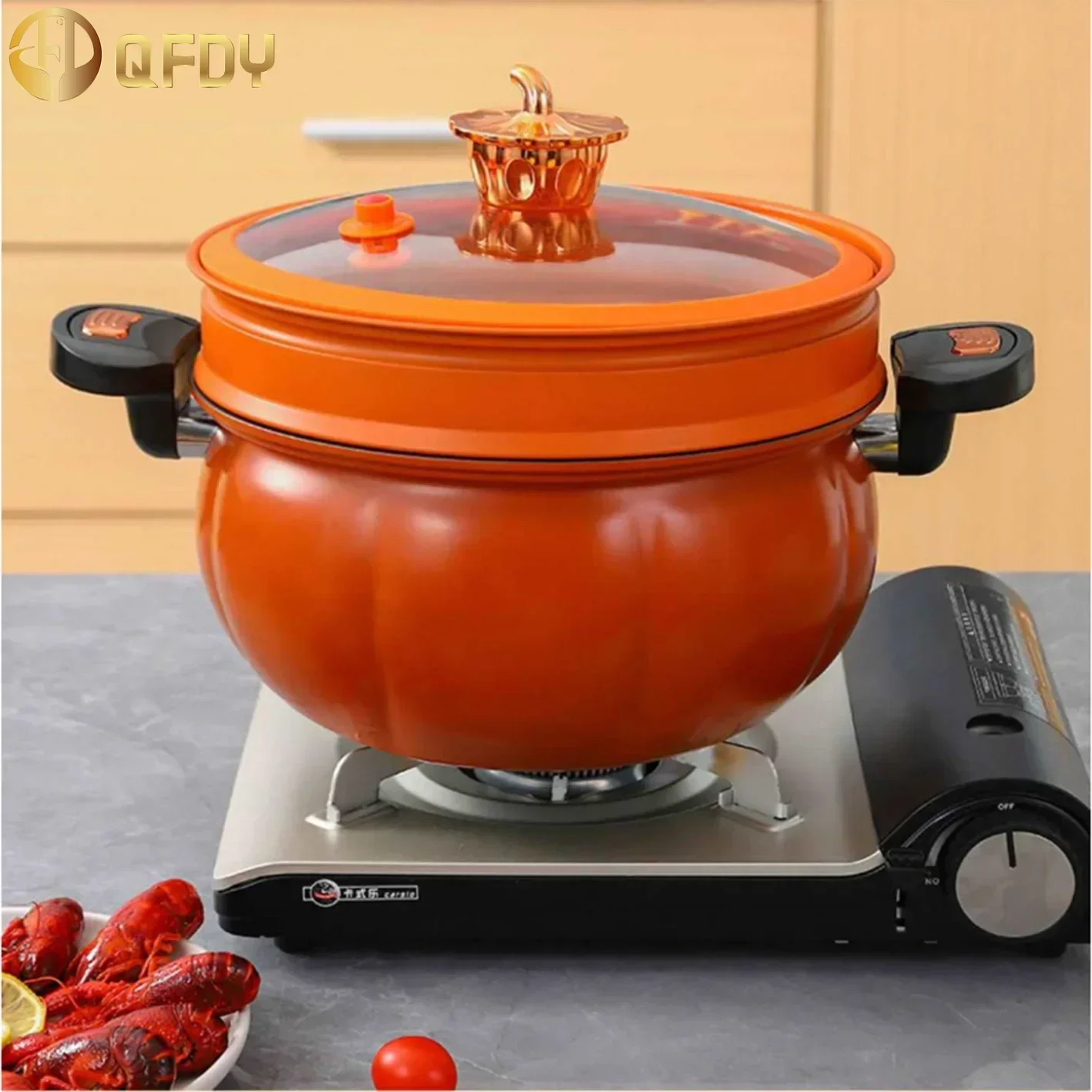 

Orange pumpkin Micro Pressure Pot 8L Multifunctional Large Capacity with Visible Lid and Steamed grid Induction cooker universal