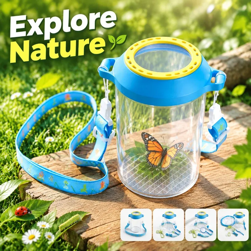 Kids Insect Observation Box Catcher Jar Kit, Portable Bug Viewer Magnifying Container, DIY Science Educational Toy for Kids