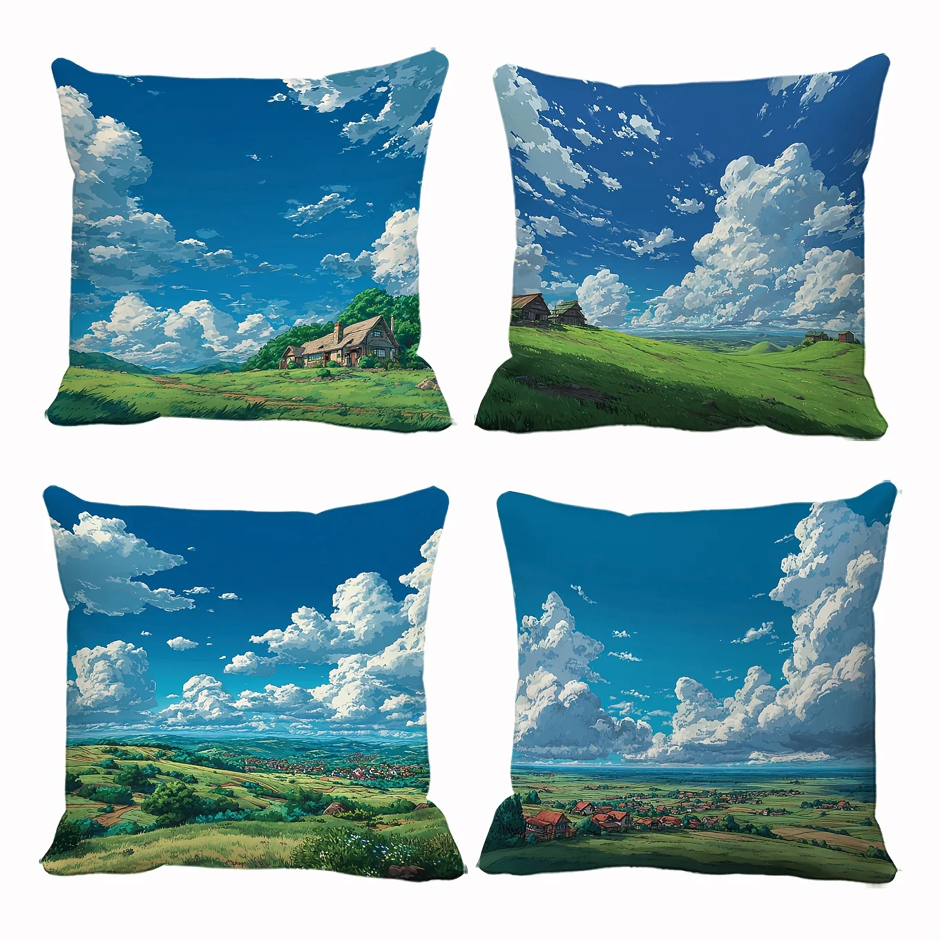 Premium 4PCS Pillowcase Set 40x40cm Landscape View Printed Cushion Covers Cottagecore Farmhouse Style Nature Art Home Decor Acce