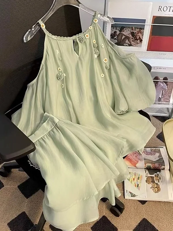 

Комплект из топа и юбки для женщин больших размеров (300 Pou), летний повседневный, с высокой талией, А-силуэт, короткий топ с открытыми плечами