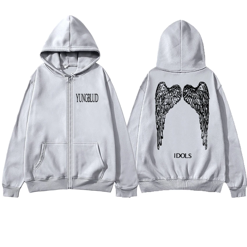 High Quality Idols Wings punk Grunge streetwear Men women YUNGBLUD vintage Zipper Hoodies Unisex Fleece Long sleeve Jacket Coat
