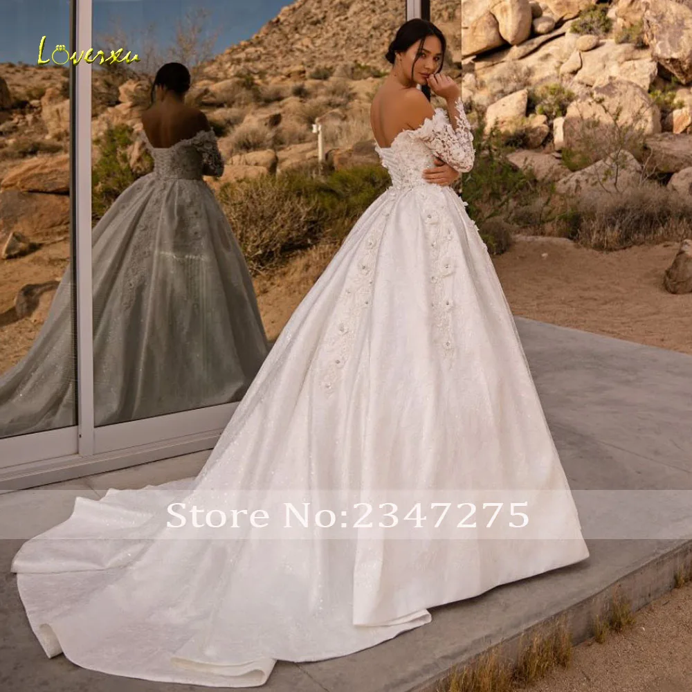 Loverxu A-Line Delicate Wedding Dresses Off The Shoulder Vestido De Novia Lace Appliques 3D Flowers Chic Custom Made Bridal Gown