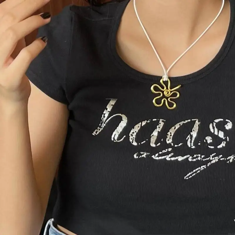 Trend Niche Flower Pendant Collarbone Chain Temperament Simple Neck Chain Adjustable Braided Wax Rope Necklace 964A