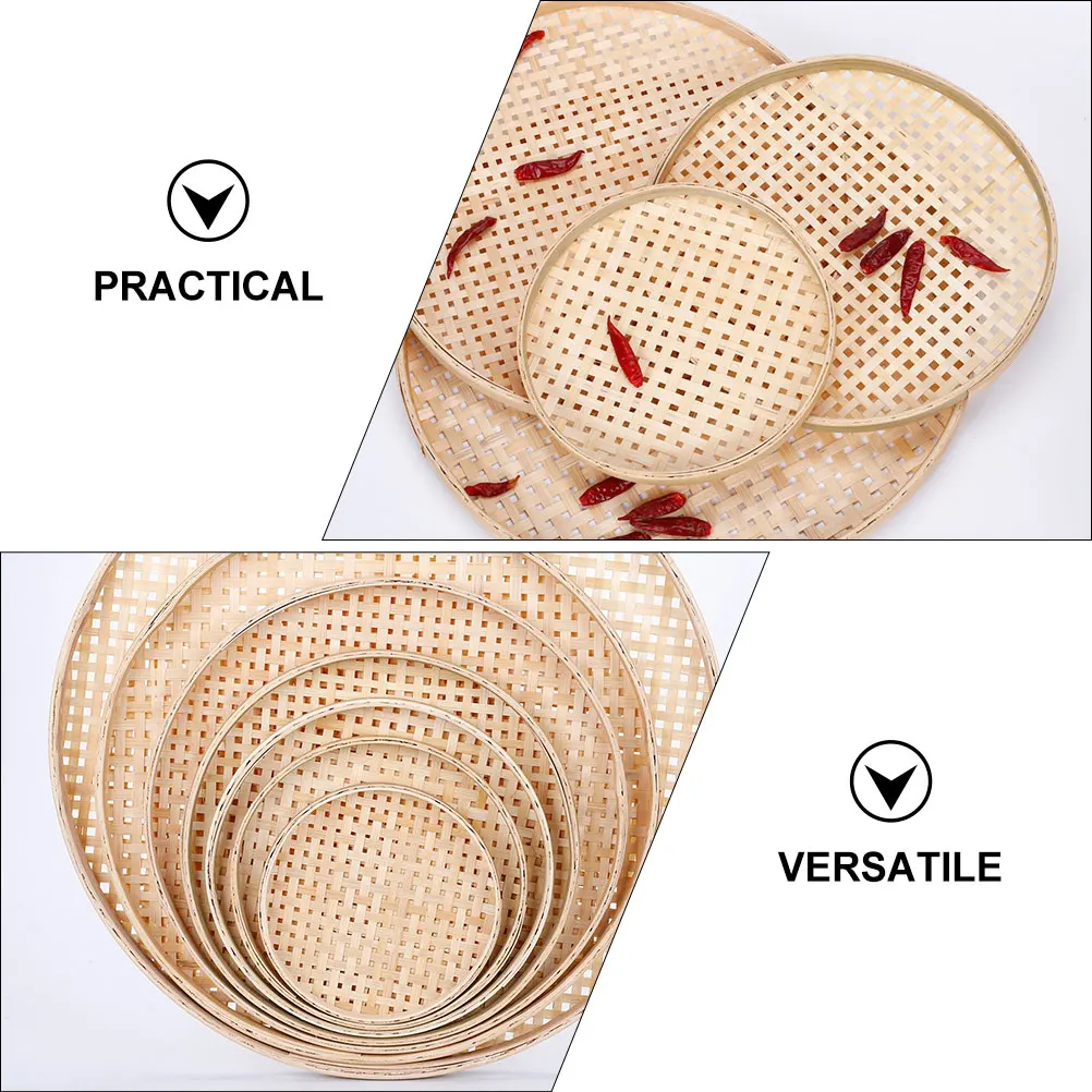

2Pcs Bamboo Sieve Round Nonporous Woven Storage Holder Tray for Home Drying Storage Food Container Kitchen Bar Accessories