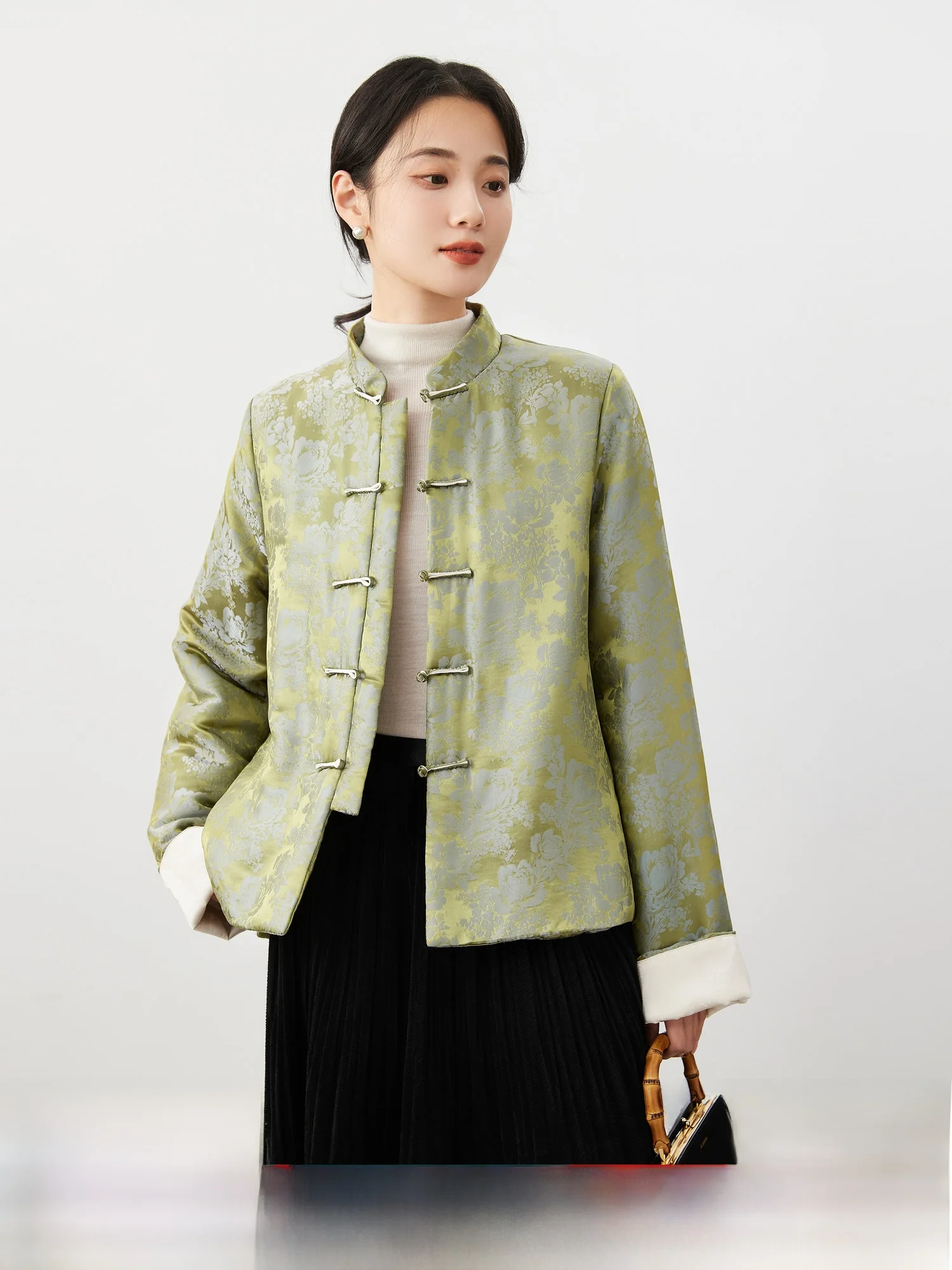 

Шелковая куртка с китайской вышивкой, воротником-стойкой и пуговицами, легкая хлопковая верхняя одежда для женщин, зимняя мода