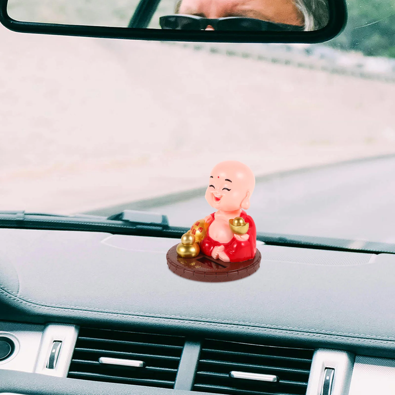 

Solar Powered Statue for Car Dashboard Office Decor Nodding Head Buddha Automatic Wood Fish Knocking Indoor Desktop