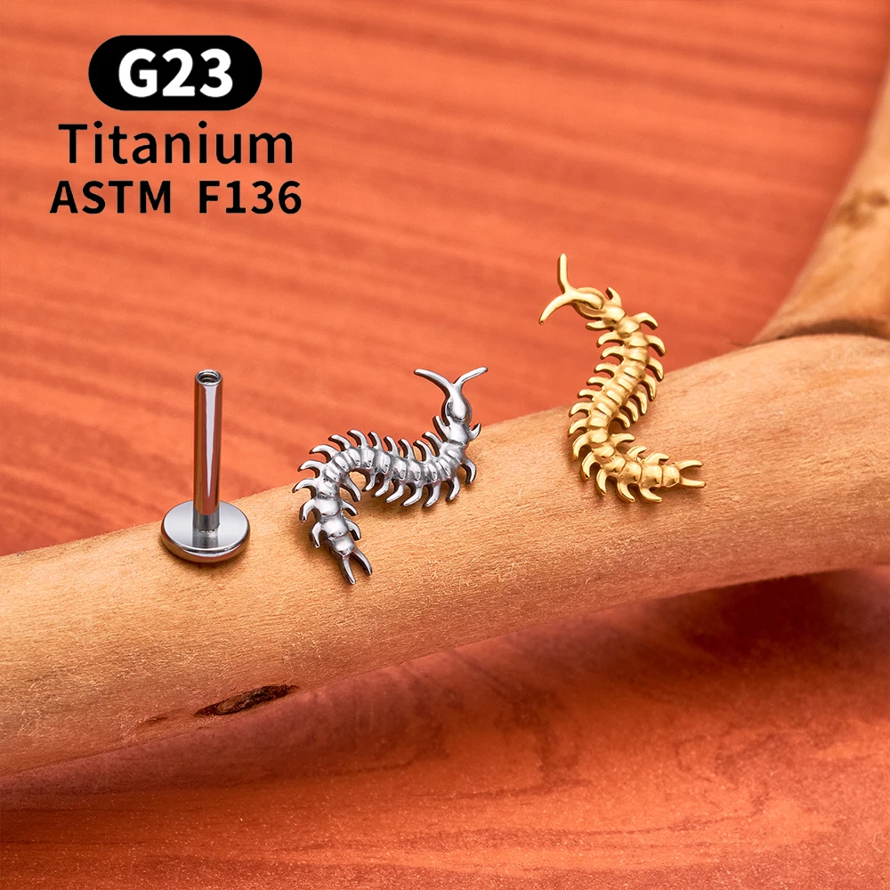 ASTM F136 Titanium Gothic Centipede Cartilage Earring Punk 16G Snake Labret Stud Helix Tragus Conch Snug Ear Piercing Jewelry