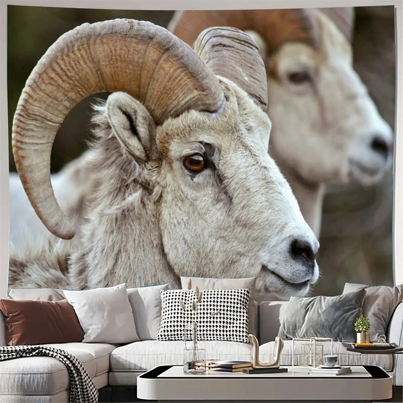 Boho Ram Sheep Wall Tapestry Canvas Print Rustic Farmhouse Decor Large Animal Photography Poster Art for Living Room Bedroom Nur