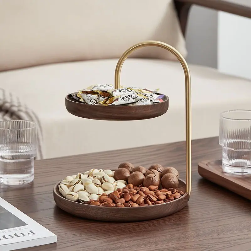 Double Layer Solid Wood Brass Storage Shelf Placing The Key Circular Tray Storage Rack High-grade and Exquisite Home Accessories