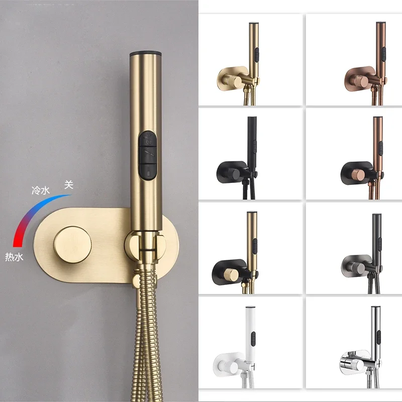 

Brushed Rose Gold Bidet Faucet Hidden Hot and Cold Mixer with 3 Function Handheld Spray Gun Bathroom Self-Cleaning Accessories