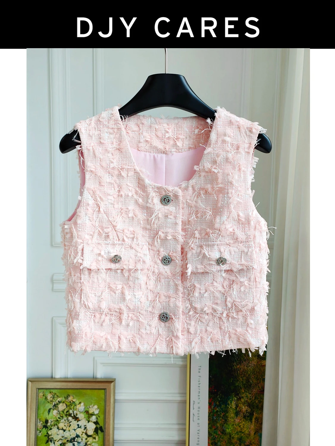 

Новый романтический розовый тонкий модный жилет с U-образным вырезом большого размера