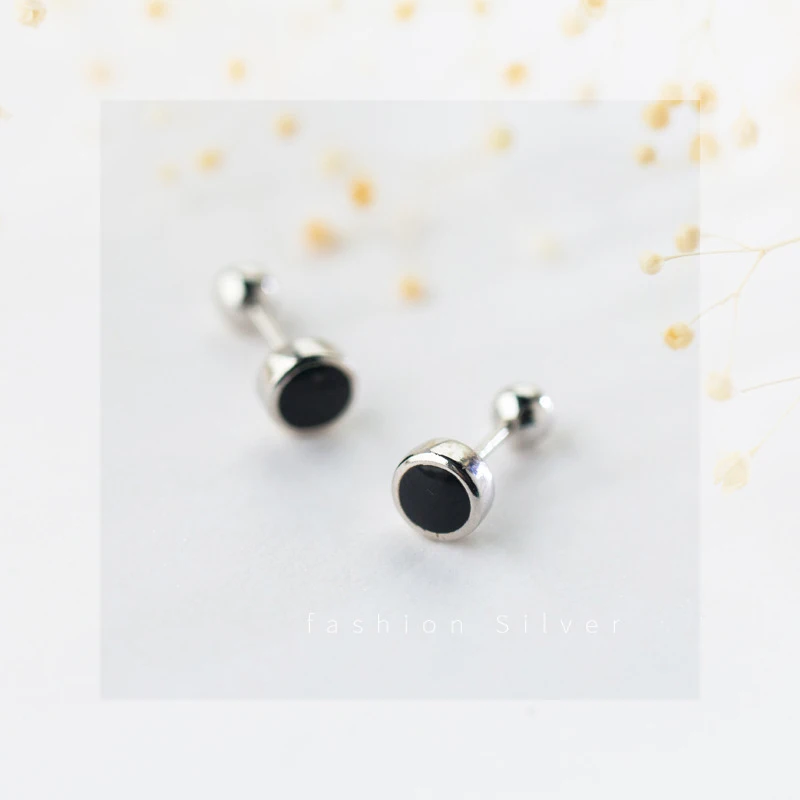 Modian Simple Round Enamel Rock Charm Stud Earrings For Women 925 Sterling Silver Small Prevent Allergy Female Accessories