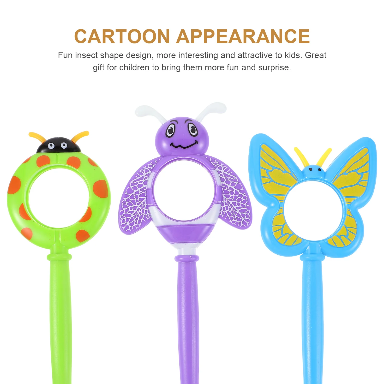 Lupa de mano de plástico para niños, lupa HD para explorador de insectos, forma de dibujos animados, colorida, aprendizaje inodoro, 3 uds.