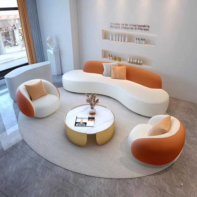 

&c Modern Sectional Microfiber Fabric Sofa Set with PU Leather Cover for Apartment and Mall Use-Durable Office Reception