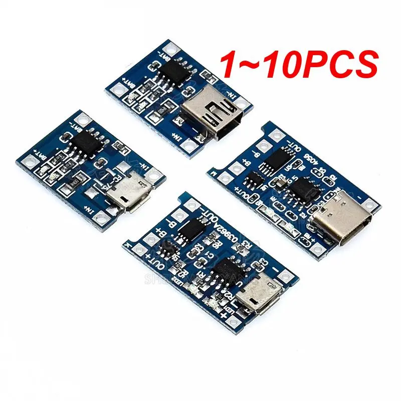 Placa de carregamento do módulo do carregador da bateria do lítio com proteção, funções duplas, micro USB, tipo-C, mini, 5V, 1A, 18650, TP4056, 1-10 PCes