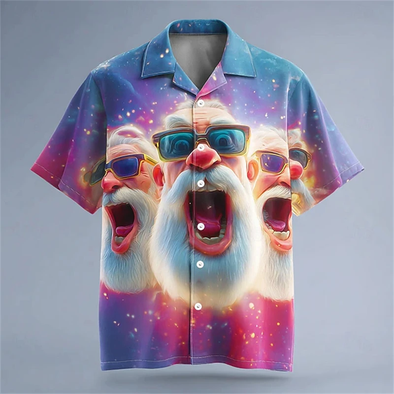 

Рождественская мужская футболка с короткими рукавами, рубашка с 3D фантазийным принтом Санта-Клауса, мужская рубашка с короткими рукавами и праздничным воротником, мужская одежда