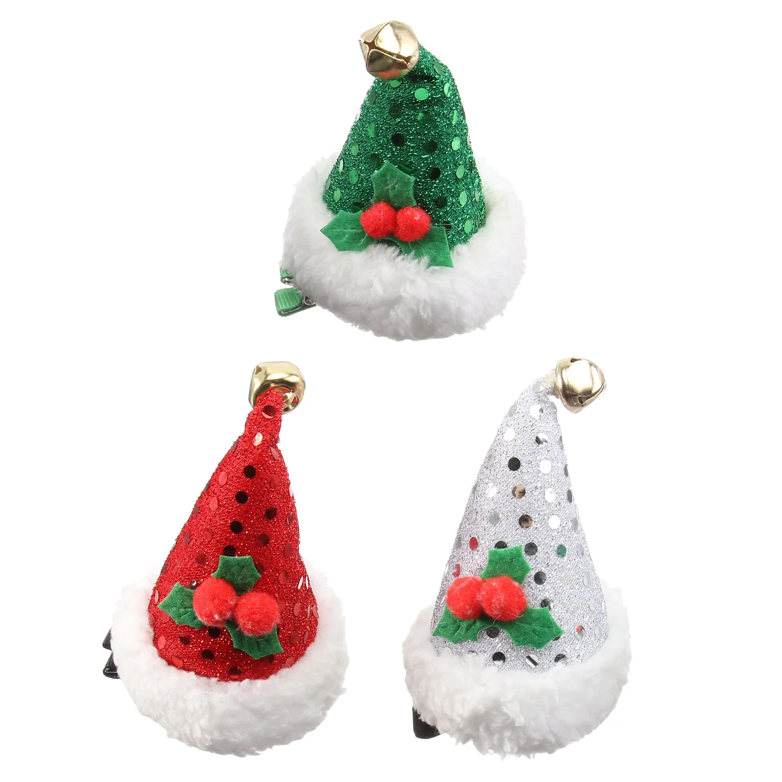 

3 Pcs Sequined Santa Hat Hair Clip Clips Christmas Sweet Hairpin Sequins for Small Child Hats Kids