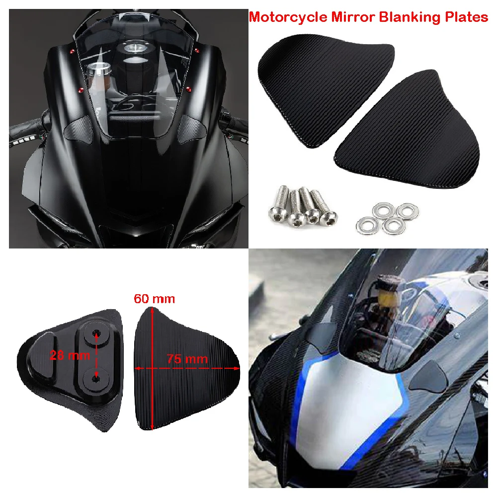 

For Yamaha YZF R1 R1M ABS YZFR1 YZF-R1 YZF-R1M 2021 2022 2023 2024 Motorcycle Mirror Block Off Plates Mirrors Base Hole Caps Set