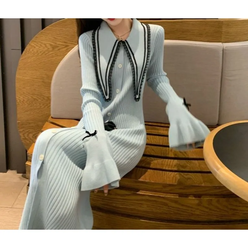 

Texture Small Fragrant Style Knitted Hong Kong Style Dress Women's Niche Design French Temperament High-end Dress