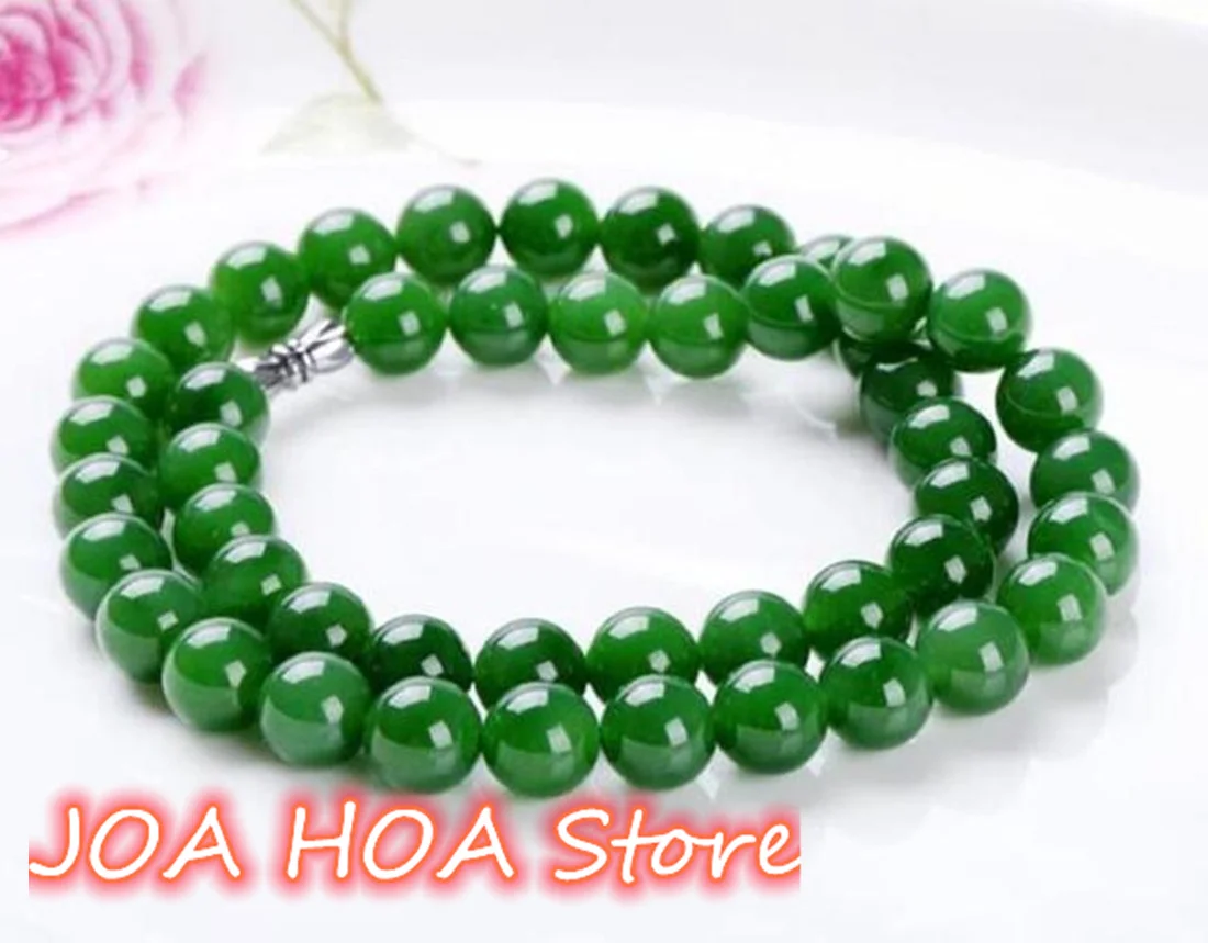 Genuine Natural Green Jade Beaded Necklace Women Fashion Charms Jewellery Accessories Fine Jewelry