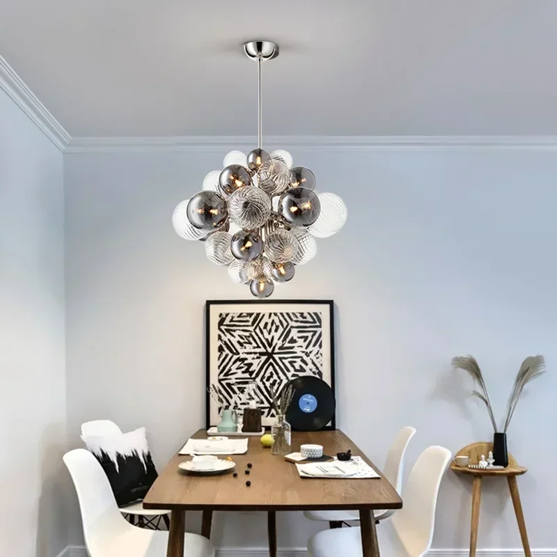 Nordic Air Bubble Ceiling Chandelier Glass Ball Silvery for Table Dining Living Room Bedroom Pendant Lights Home Decor Fixture