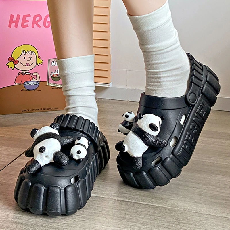 Summer Women Slippers Panda Decoration Platform Sandals Outdoor Garden Shoe Non-Slip Slides Flip Flop Soft Casual Slippers 36-41