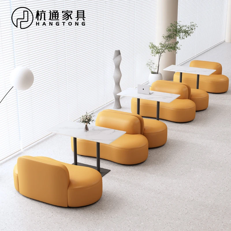 Trendy Milk Tea Shop Cafe Table Chair Set, Book Bar, Office Lounge Area, Meeting And Reception Sofa Booth
