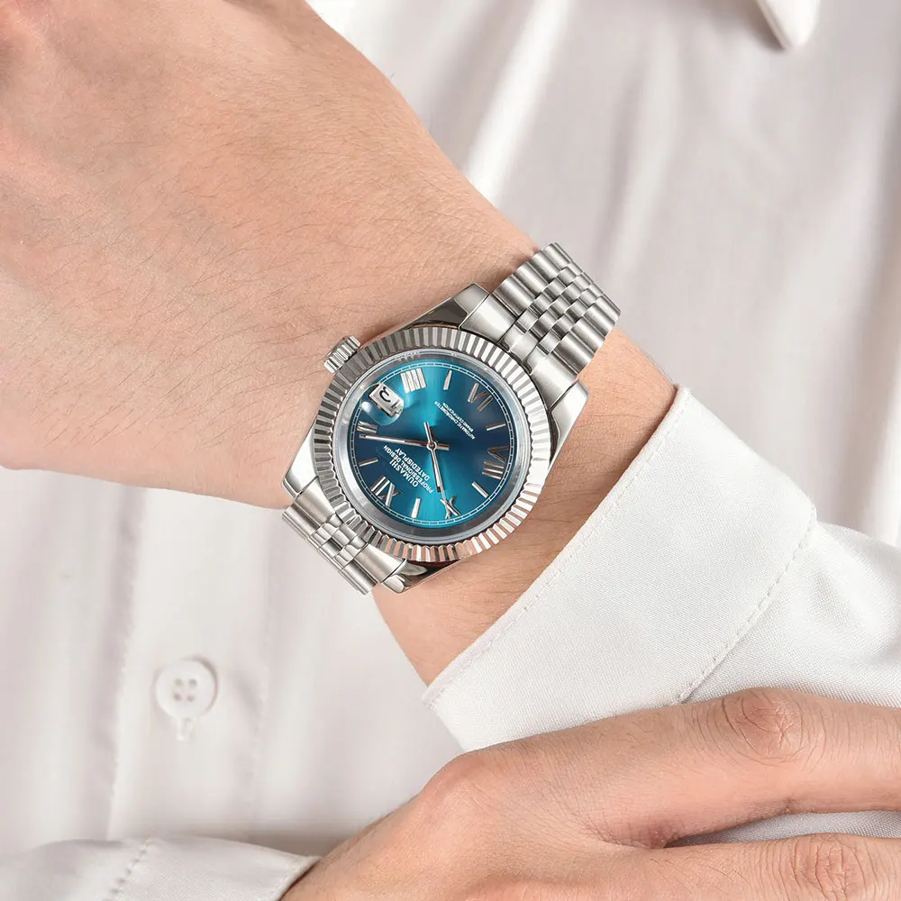 36mm/39mm 고급 비즈니스 남성용 시계 NH35 자동 기계식 무브먼트 사파이어 글라스(맞춤형 로고 포함)