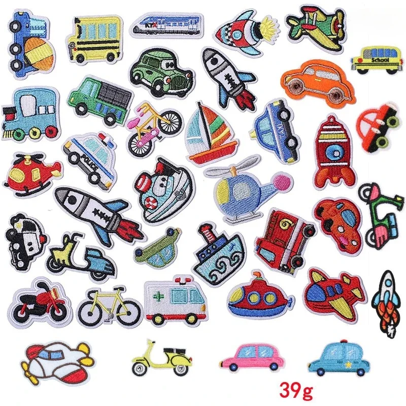 50pcs/Lot Embroidery Patch Car Vehicle High-speed Rail Bicycle Ship Plane Rocket Truck Kids Clothing Decoration Craft Applique