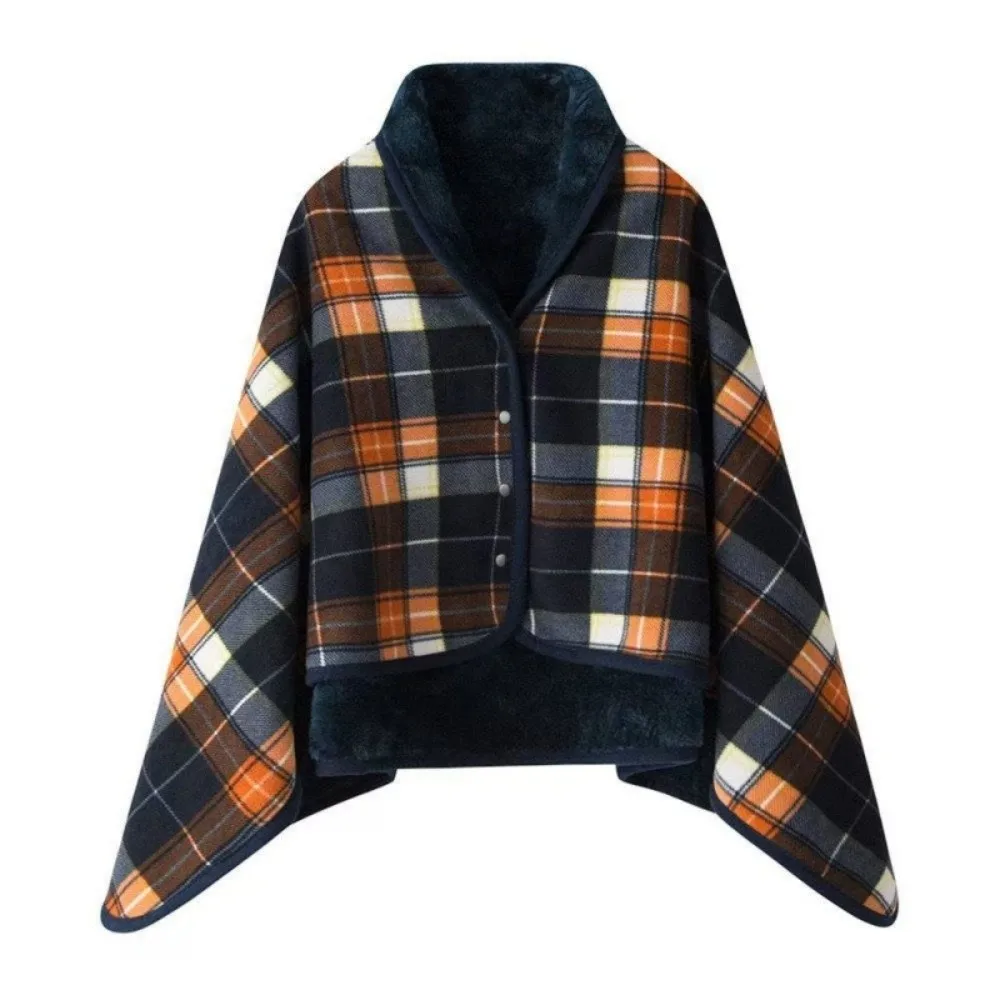 Flannel Material Wearable Blanket Button Closure Plaid Pattern Shawl Blanket Thick Knit Warm Fabric Throw Blanket Sofa